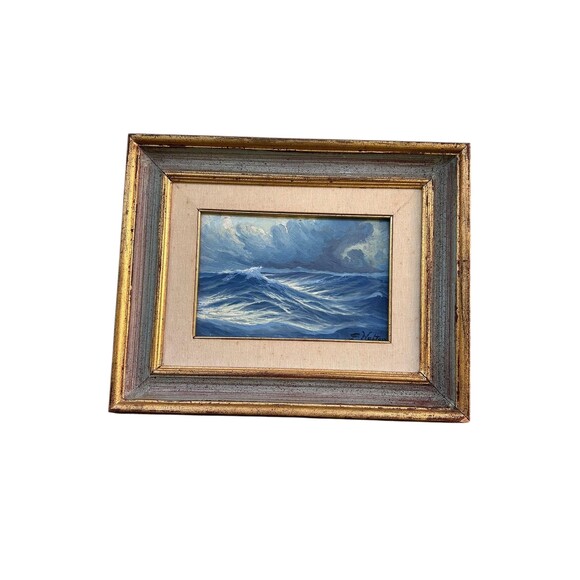 Vintage Signed Seascape Oil Painting by E. Walter | Ocean Waves | Coastal France - Picture 1 of 9